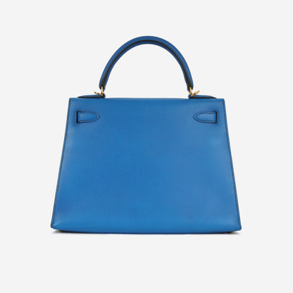 Hermès Vintage Kelly 28 - Bleu De France Courchevel | Gold Hardware