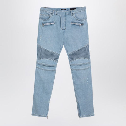 Balmain Light Denim Biker Jeans