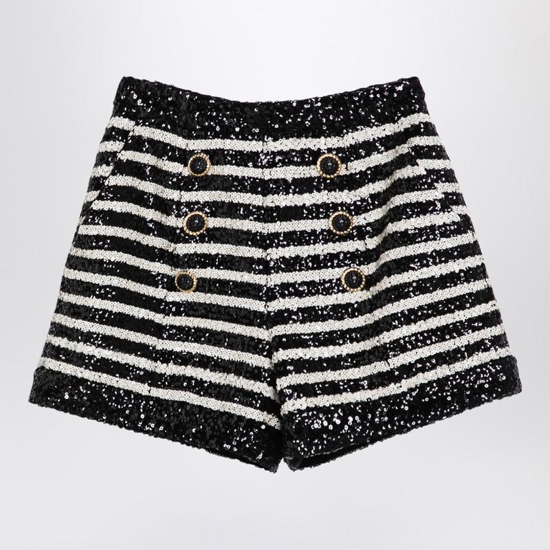 Balmain Black/White Striped Shorts With Sequins