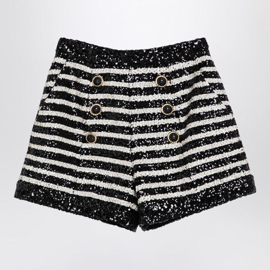 Balmain Black/White Striped Shorts With Sequins